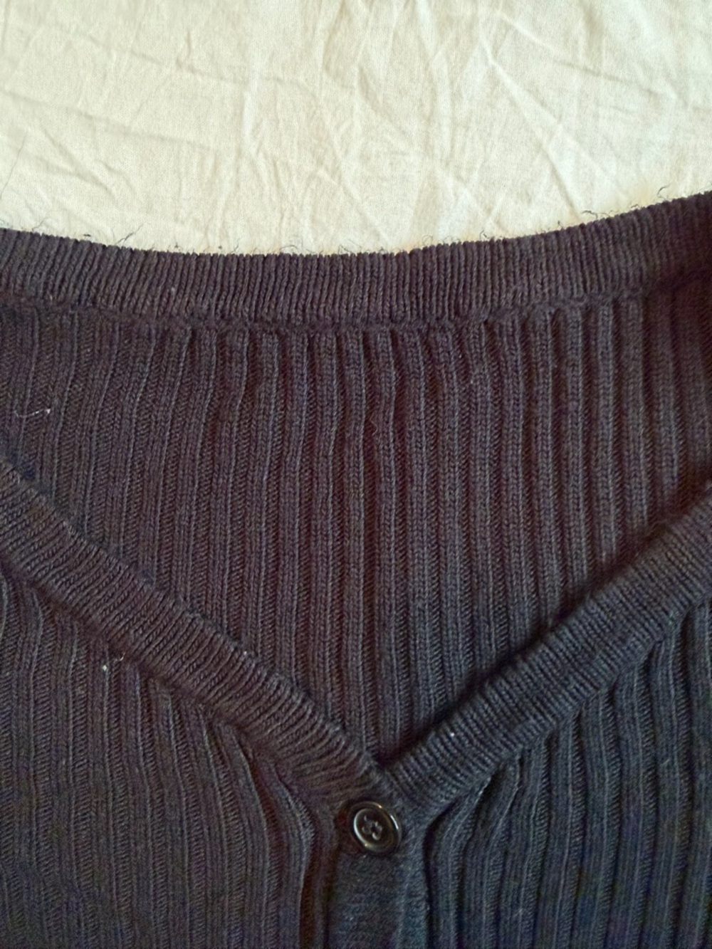 Cropped Black Ribbed Button-Up Cardigan - Picture 6 of 8
